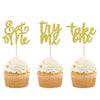 Gyufise 24 Pack Eat Me Cupcake Toppers Try Me Take One Gold Glitter Alice in Wonderland Cupcake Picks Decorations for Baby Showe