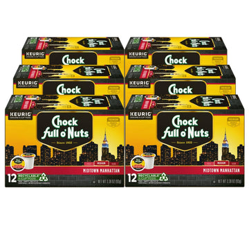 Chock Full o Nuts Midtown Manhattan Keurig K-Cup Pods for Keurig malt-inspired - enhanced Arabica Medium Roast - Single Serve - 6 Packs of 12 K-Cup Pods