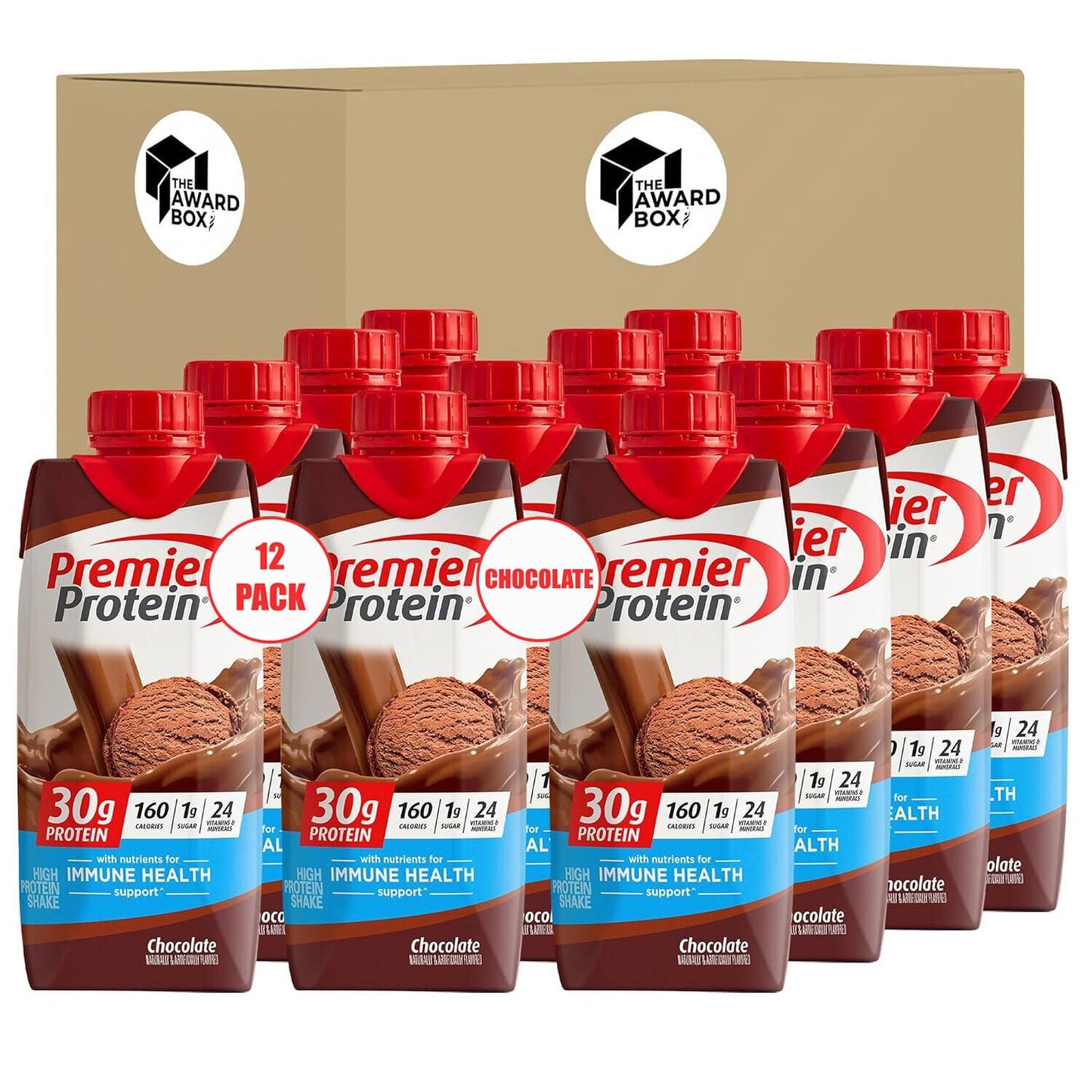 Premier Protein 30g Protein Shake, Chocolate, 11 Fl Oz, Pack of 12, The Award Box