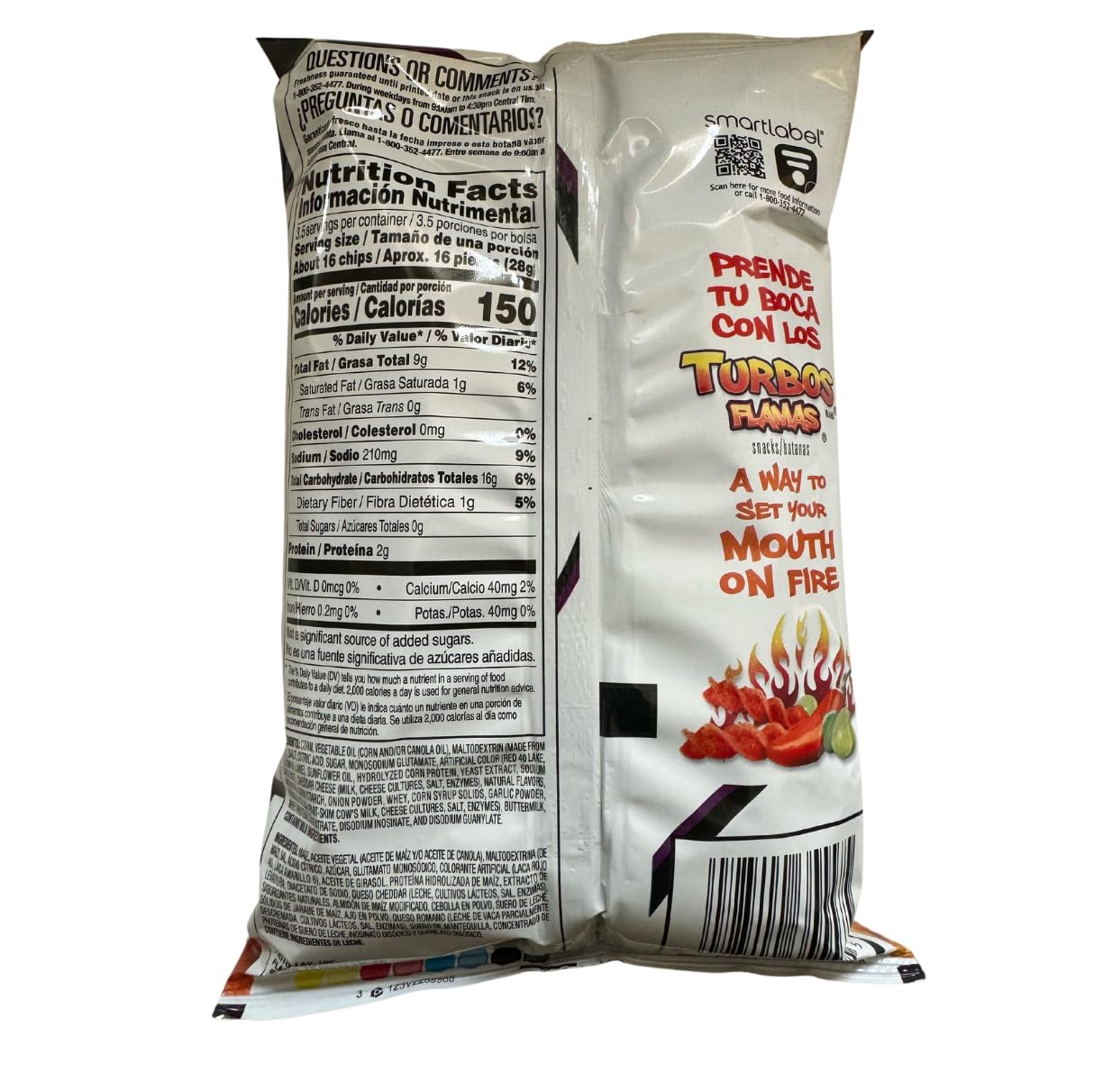 Turbos Flamas Corn Snack Chips | Spicy Hot Chili Pepper With Hint Of Lime | 3.5 oz Bags (3 Pack)