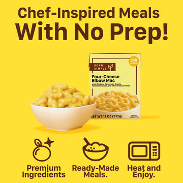 Born Simple Prepared Meals - Ready To Eat Four-Cheese Elbow Mac And Cheese | 24G Protein | 11 Oz (Pack Of 8)