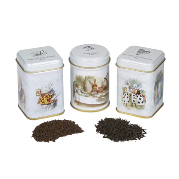 New English Teas Alice in Wonderland Mini Tea Tins Set - 3 Assorted English Loose Leaf Tea - Perfect Gift for Tea Lovers