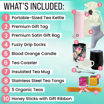 Tea Gift Basket For Women With Portable Kettle And Grippie Socks | Birthday Gift Set For Her, Mom,Wife, Co-Worker, Teacher Appre