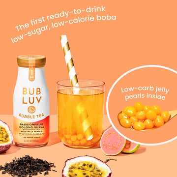 Bubluv Low Sugar Bubble Tea - Passionfruit Oolong Guava With Low-Carb Jelly Pearls - Ready-To-Drink Boba Fruit Tea In A Glass Bo