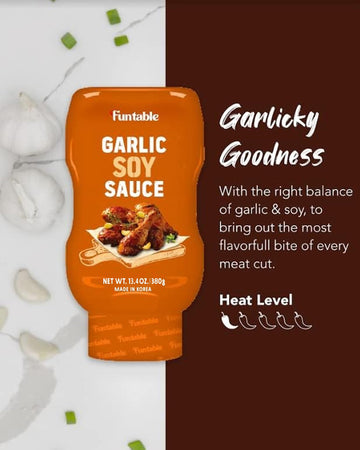 Funtable Garlic Soy Sauce (13.4 Oz, Pack Of 1) - Korean Authentic Garlic Flavored Sweet Sauce, Ideal For Dipping, Marinating, &