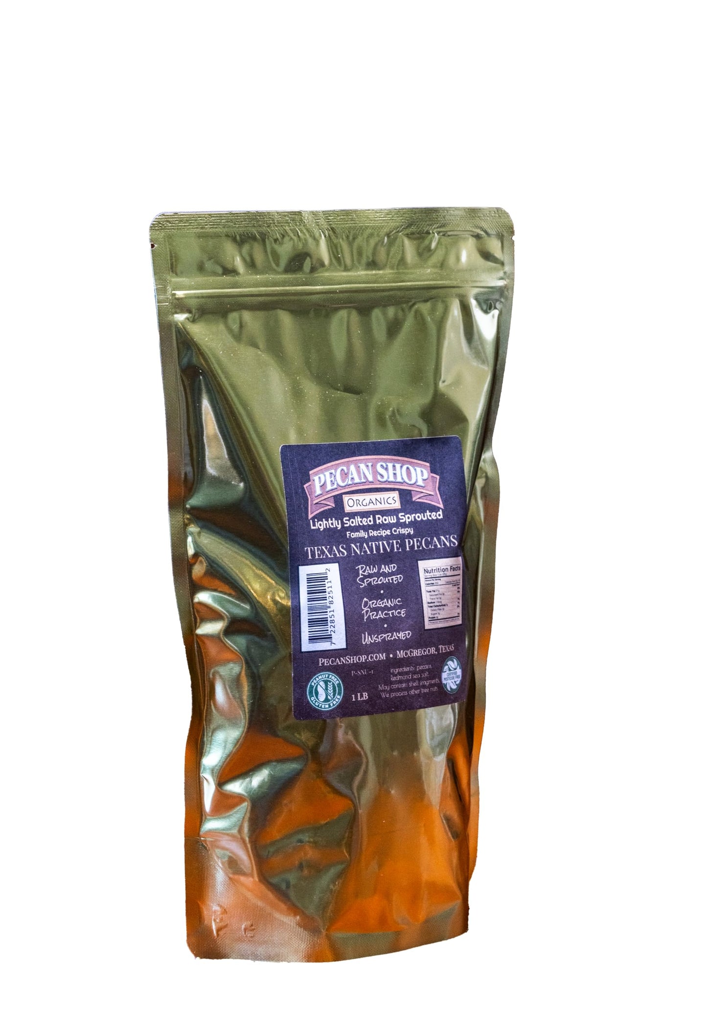 Pecan Shop Native Pecan Halves, Family Recipe Crispy, Soaked and Dried with Sea Salt, 1 Lb.