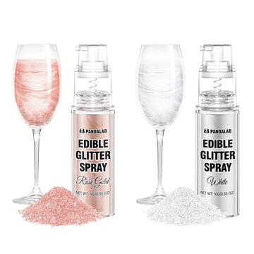 Pandalab Edible Glitter Spray - Food Grade Luster Dust for Drinks & Desserts - 0.35oz - White & Rose Gold