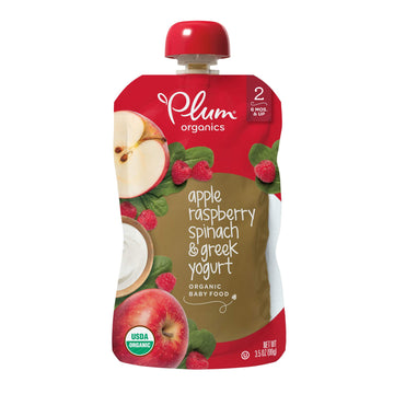 Plum Organics Stage 2 Organic Baby Food - Apple, Raspberry, Spinach, And Greek Yogurt - 3.5 Oz Pouch - Organic Fruit And Vegetab