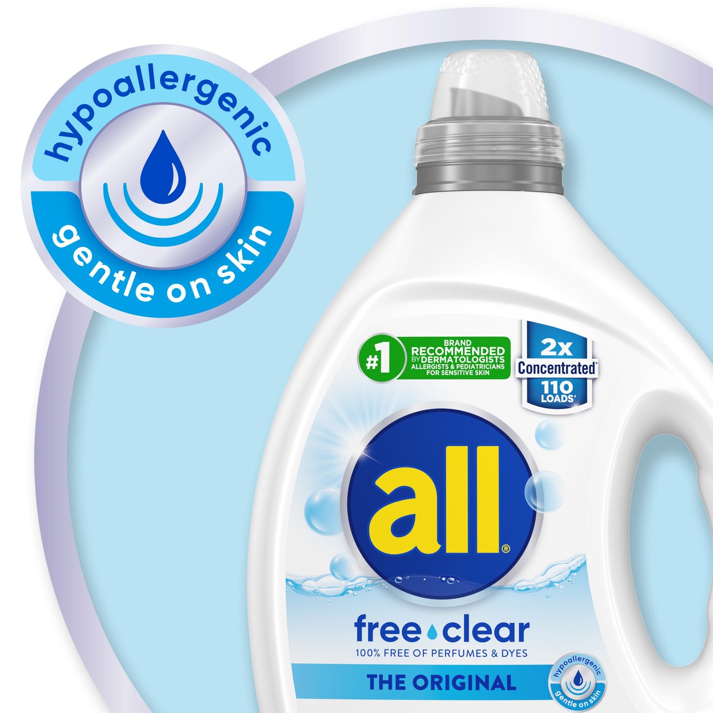 All Liquid Laundry Detergent, Clear For Sensitive Skin, 2X Concentrated, 110 Loads