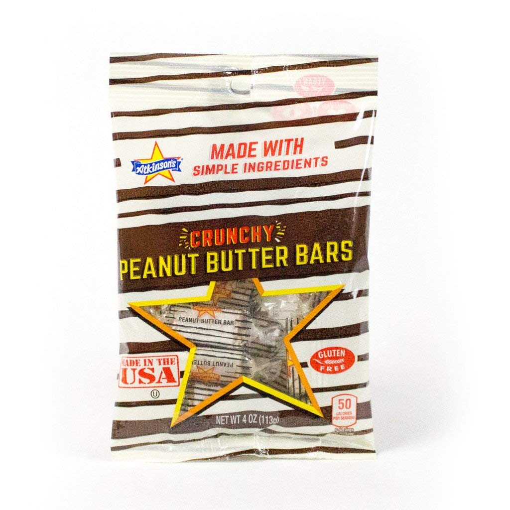 Atkinsons (1) Bag Crunchy Peanut Butter Bars Candy - Gluten Free, Vegan Friendly 4 Oz