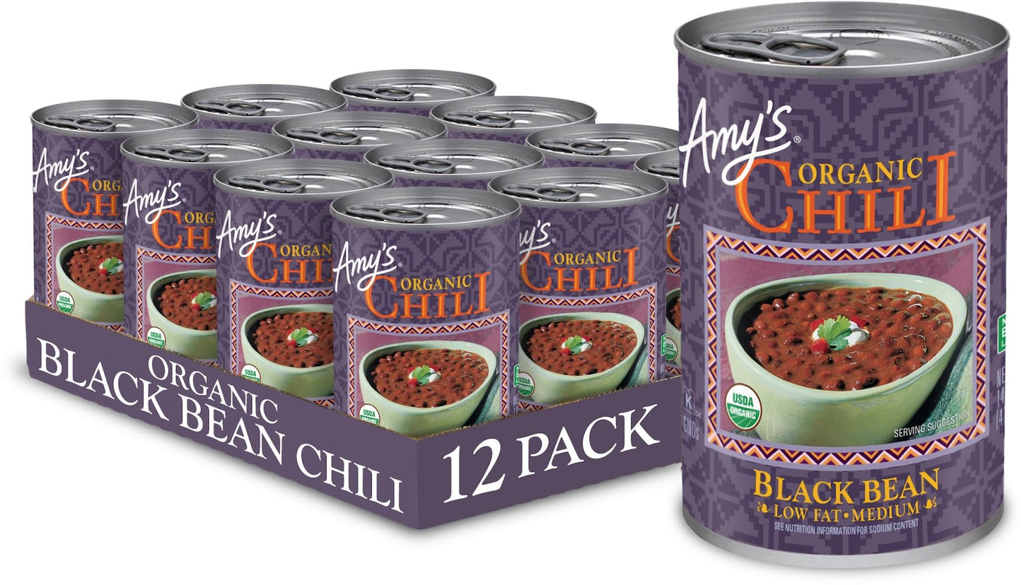 Amy'S Organic Chili, Vegan Medium Black Bean Chili, Gluten Free, Low Fat, Gluten Free, 14.7 Oz (12 Pack)