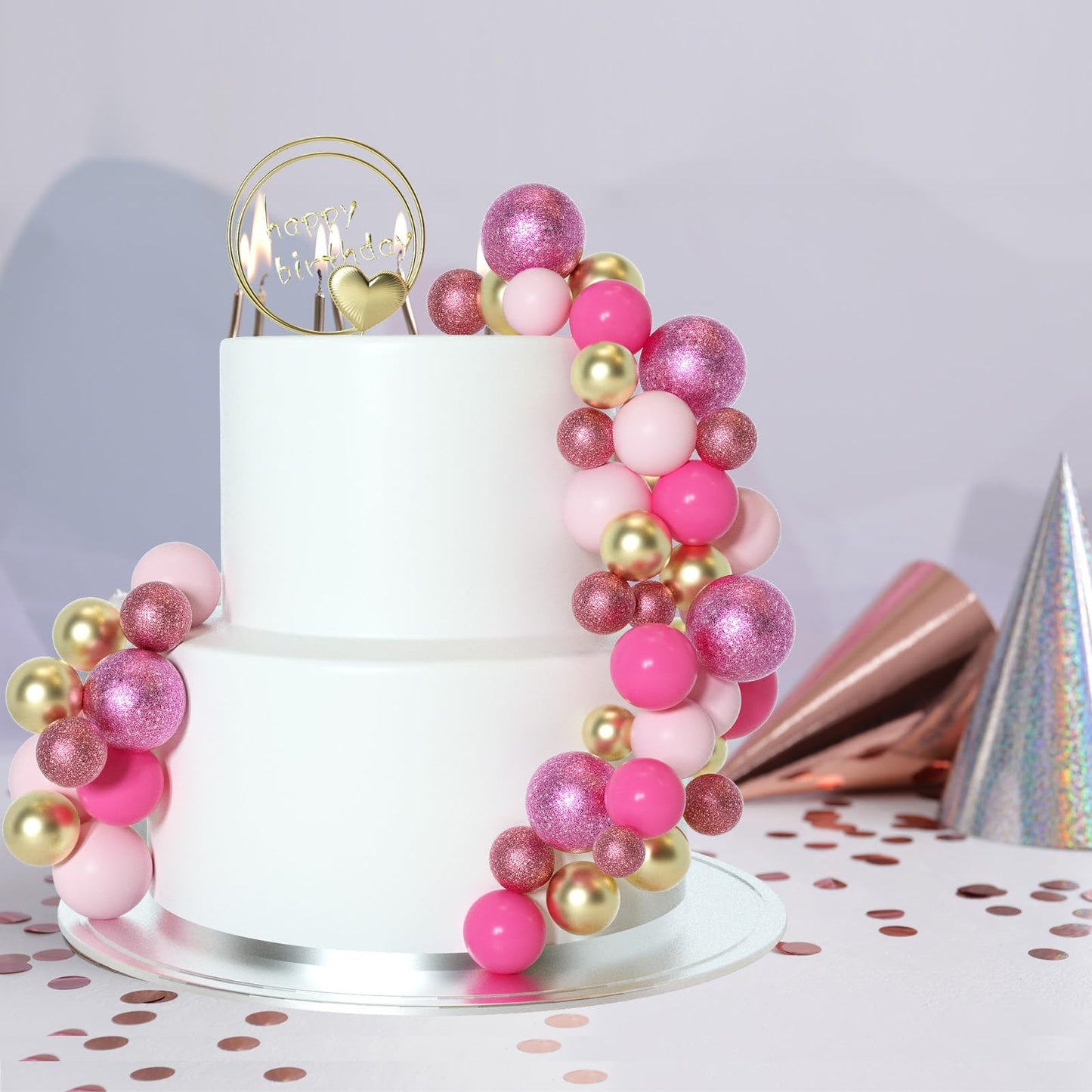 Astaron 50 Pcs Ball Cake Topper Sticks Mini Balloons For Cake Decorating Supplies Foam Balls Cake Decorations For Baby Shower Ca