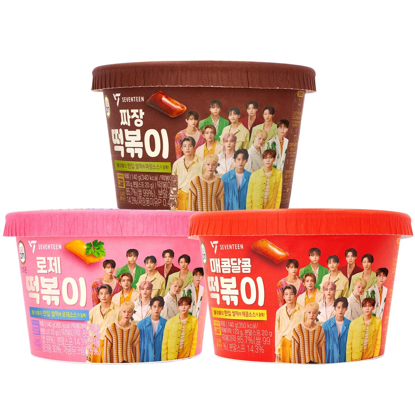 Eats On Eatson Tteokpokki 3 Flavors With Kpop Seventeen (Assort 6 Pack) - Hot Spicy & Sweet, Spicy Creamy, Jjajang From Korea