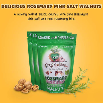 Crazy Go Nuts Walnuts - Rosemary Pink Salt, 4.5 Oz (3-Pack) - Healthy Snacks, Keto, Vegan, Low Carb, Gluten Free, Superfood - Na