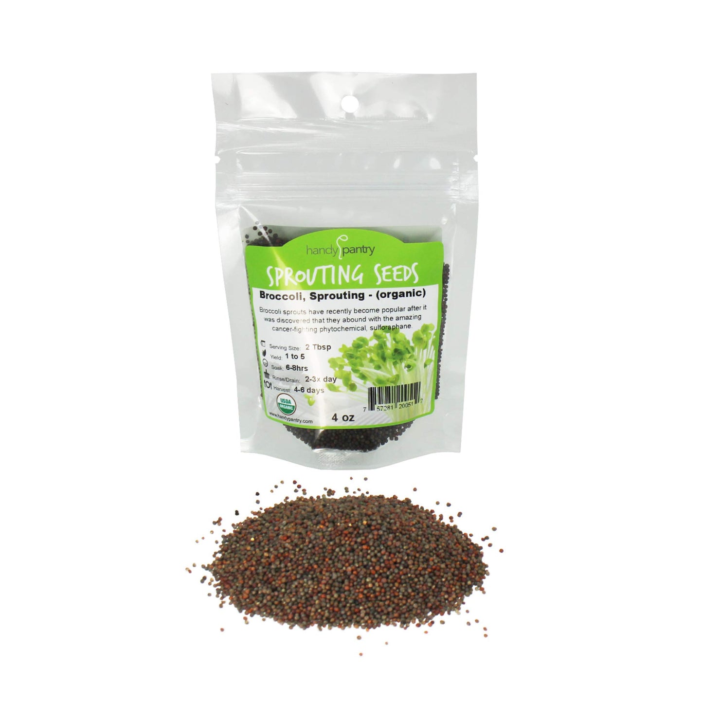 Organic Broccoli Sprouting Seeds by Handy Pantry | 4 oz. Resealable Bag | Non-GMO Broccoli Sprouts Seeds, Contain Sulforaphane