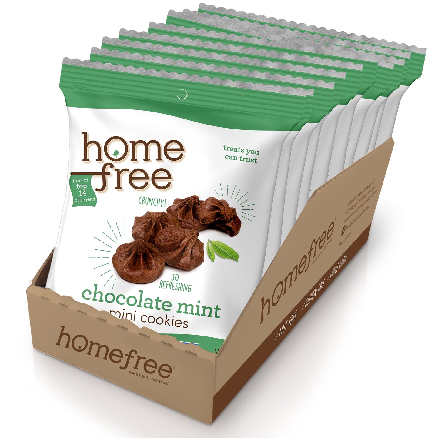 Homefree Chocolate Mint Mini Cookies, Gluten Free, Nut Free, Vegan, Individually Wrapped Packs, School Safe and Allergy Friendly
