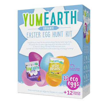 Yumearth Easter Egg Hunt Kit - 12 Eggs With Individually Wrapped Candy Snack Packs - Organic Gummy Fruits & Jelly Beans In Sprin