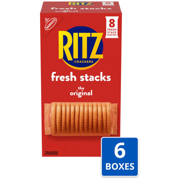 RITZ Fresh Stacks Original Crackers, Bulk Travel Snacks, 6 Boxes (48 Multi Snack Packs)