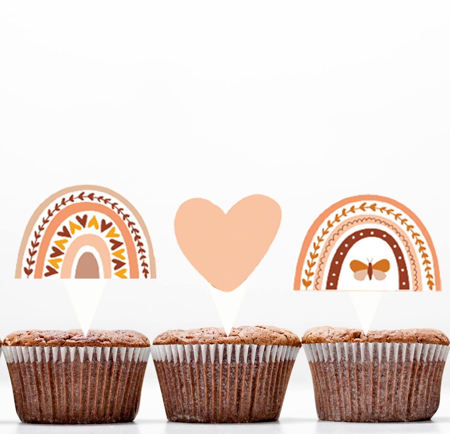 48 Pcs Boho Rainbow Party Cupcake Toppers For Boho Rainbow Birthday Party Decorations