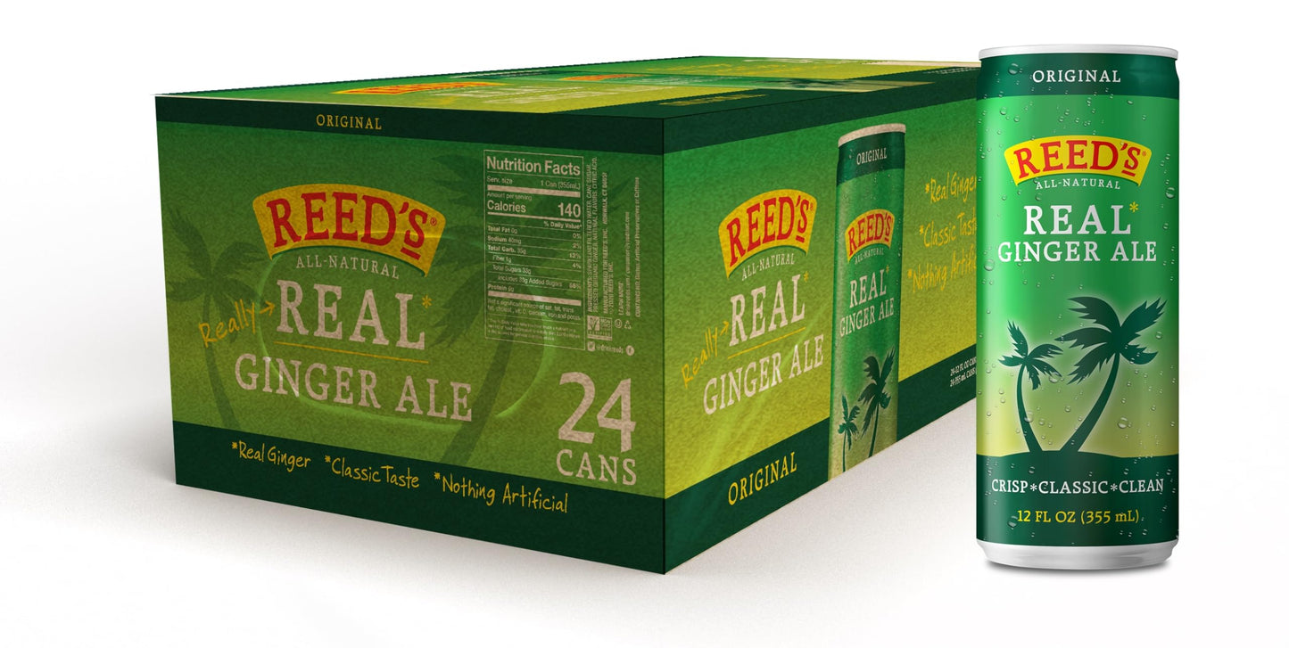 Reeds Real Ginger Ale - Pressed Organic Ginger - 12oz Slim Cans, 24 Pack