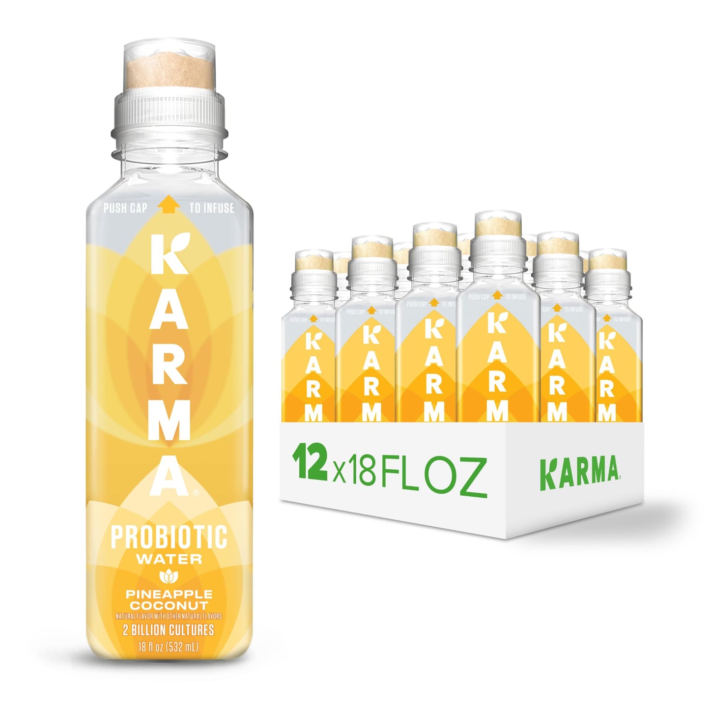 Karma Probiotic Water - 12 Pack, Pineapple Coconut Drink - Immune & Gut Health Support