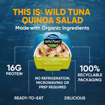 Wild Planet Ready-To-Eat Wild Tuna Quinoa Salad With Organic Sweetcorn, Zucchini & Peas, Tuna Salad, 5.6Oz (Pack Of 4)
