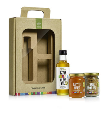 SINDYANNA OF GALILEE Extra Virgin Olive Oil, Natural Honey & Zatar Gift Set, 3 Piece Set