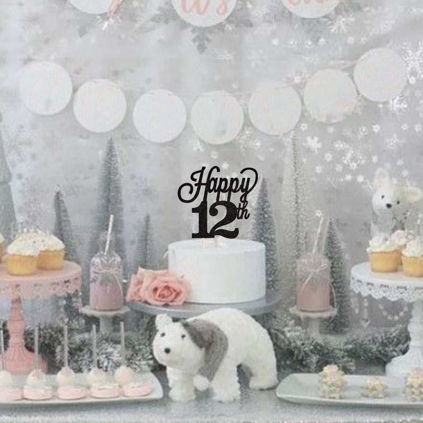 YCTHUNFISH Cake Topper Black Glitter Number 12 for 12th Birthday, Wedding Anniversary, Bamboo Material