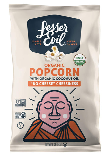 Lesserevil ''No Cheese'' Cheesiness Organic Popcorn, No Artificial Ingredients, Coconut Oil, Pack Of 12, 5 Oz Bags