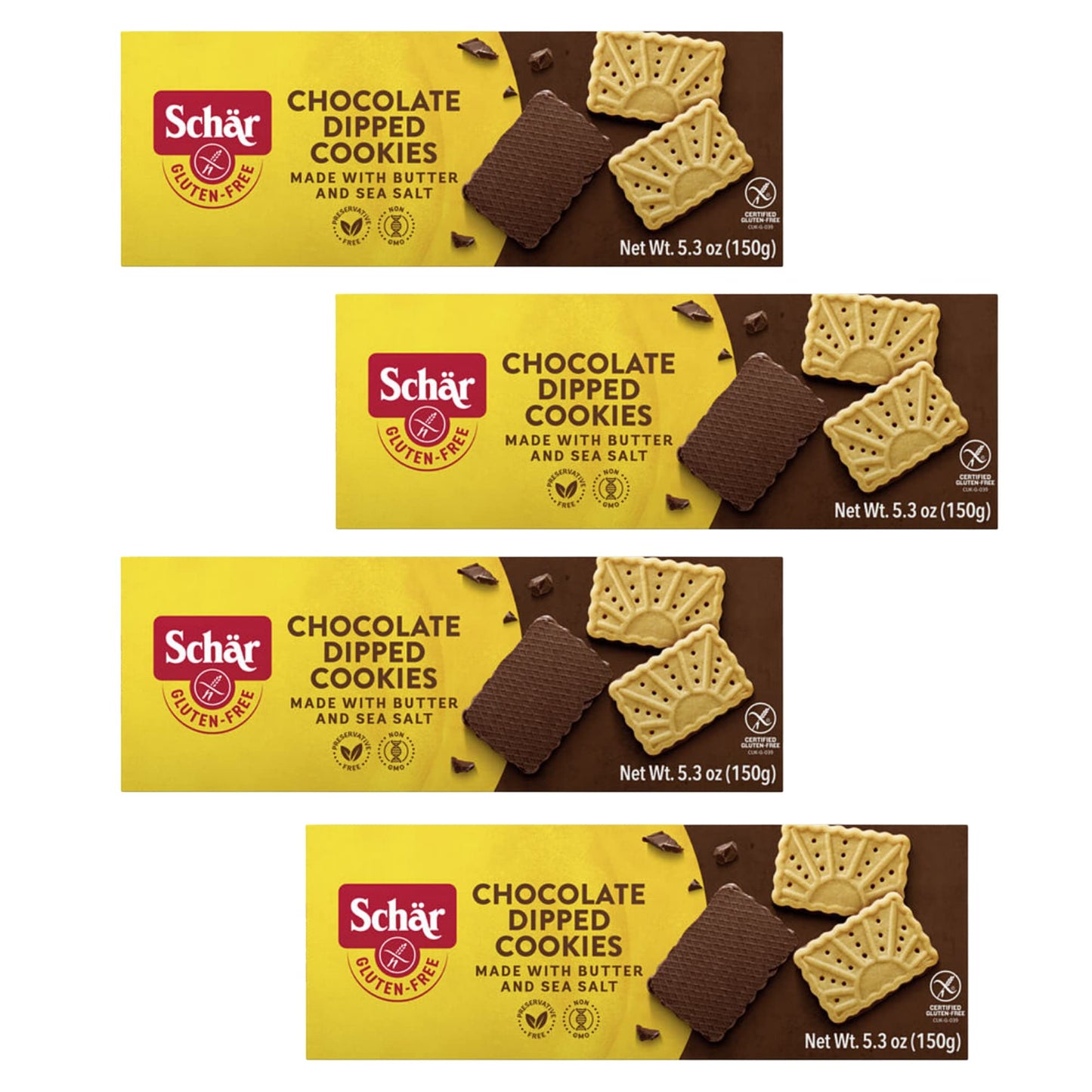 Schar - Chocolate Dipped Cookies - Certified Gluten Free - No Gmo'S, Perservatives Or Wheat - (5.03 Oz) 4 Pack