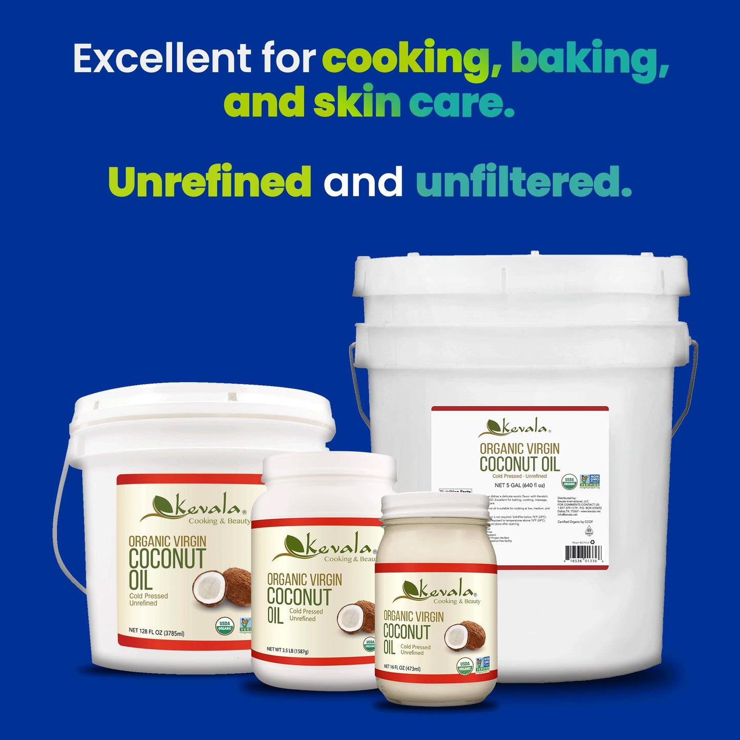 Kevala Organic Virgin Coconut Oil - Coconut Oil Extra Virgin Organic - Unrefined Coconut Oil Cold Pressed - Coconut Oil for Skin