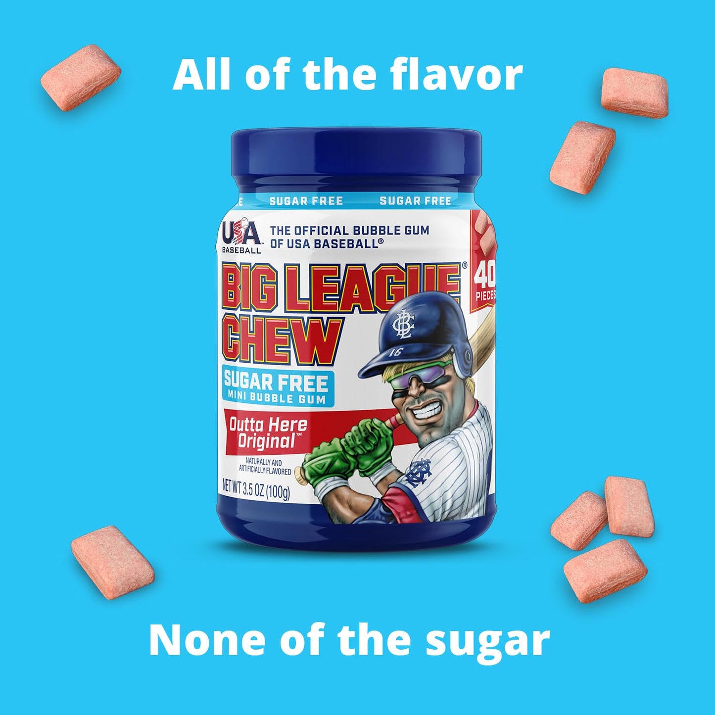 New Big League Chew Sugar Free Mini Bubble Gum - Original Flavor | Ideal For Baseball Games, Teams, Concessions, Parties, And Mo