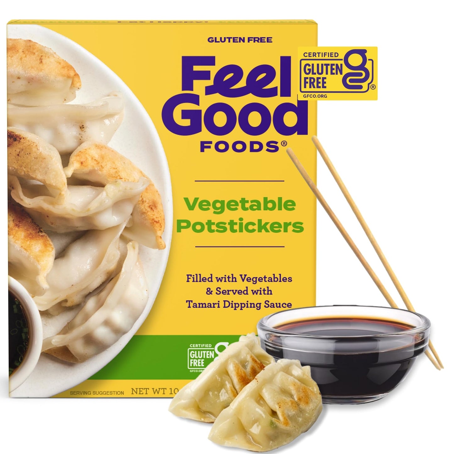 Feel Good Foods Vegetable Potstickers 10oz Frozen Dumplings with Tamari Dipping Sauce, Gluten Free