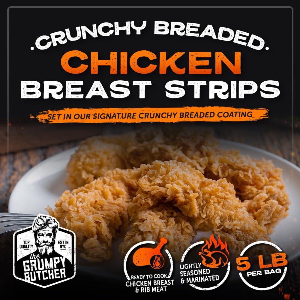 Grumpy Butcher Breaded Chicken Breast Tenderloins, 4 Packs (3 Lb Each) - Fully Cooked Natural Chicken Tenders - Premium Poultry