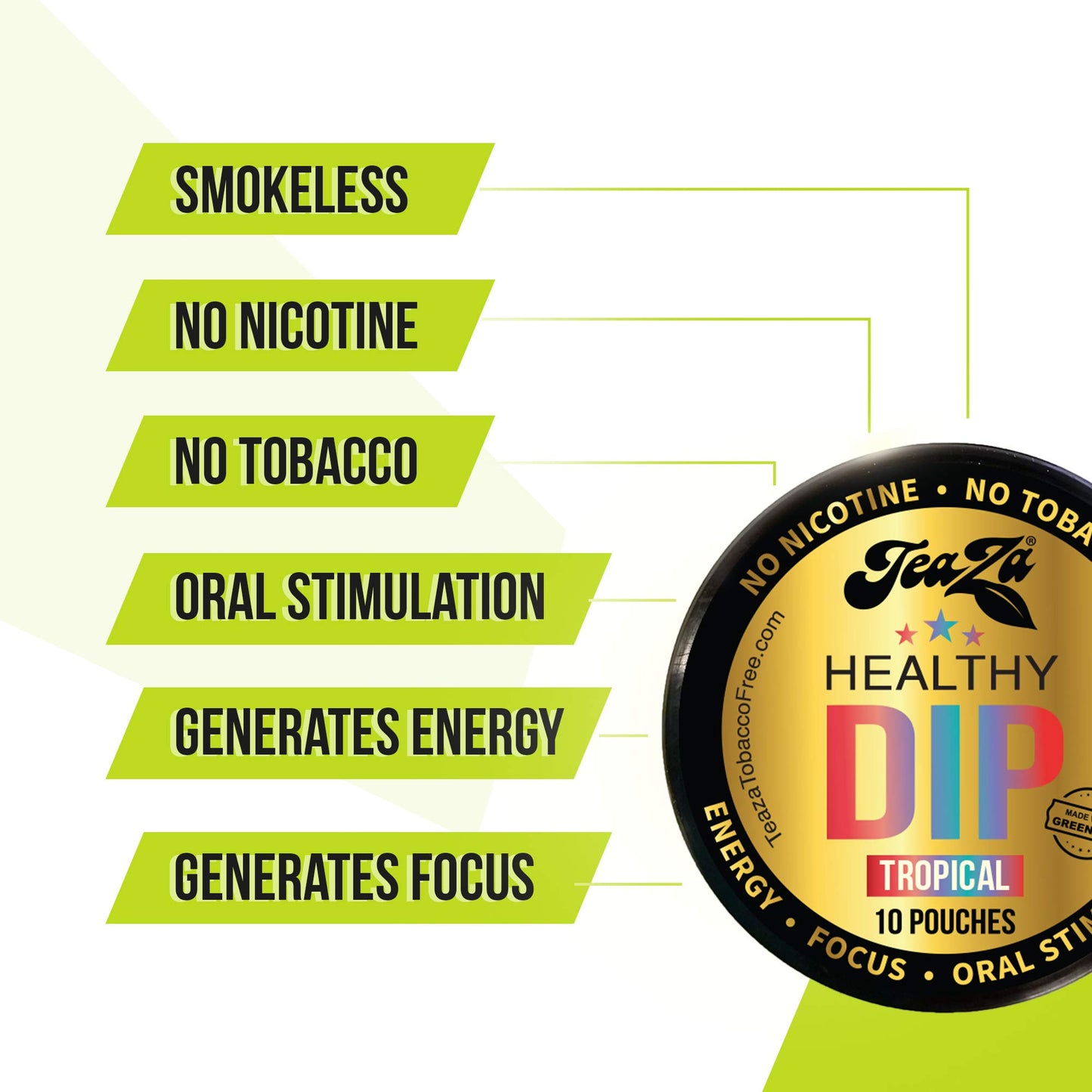 TeaZa Energy Pouches - smoky aroma Free Chew, Smokeless Alternative, 10 Count, 4 Pack, Fruit Flavors Pineapple Mango Citrus