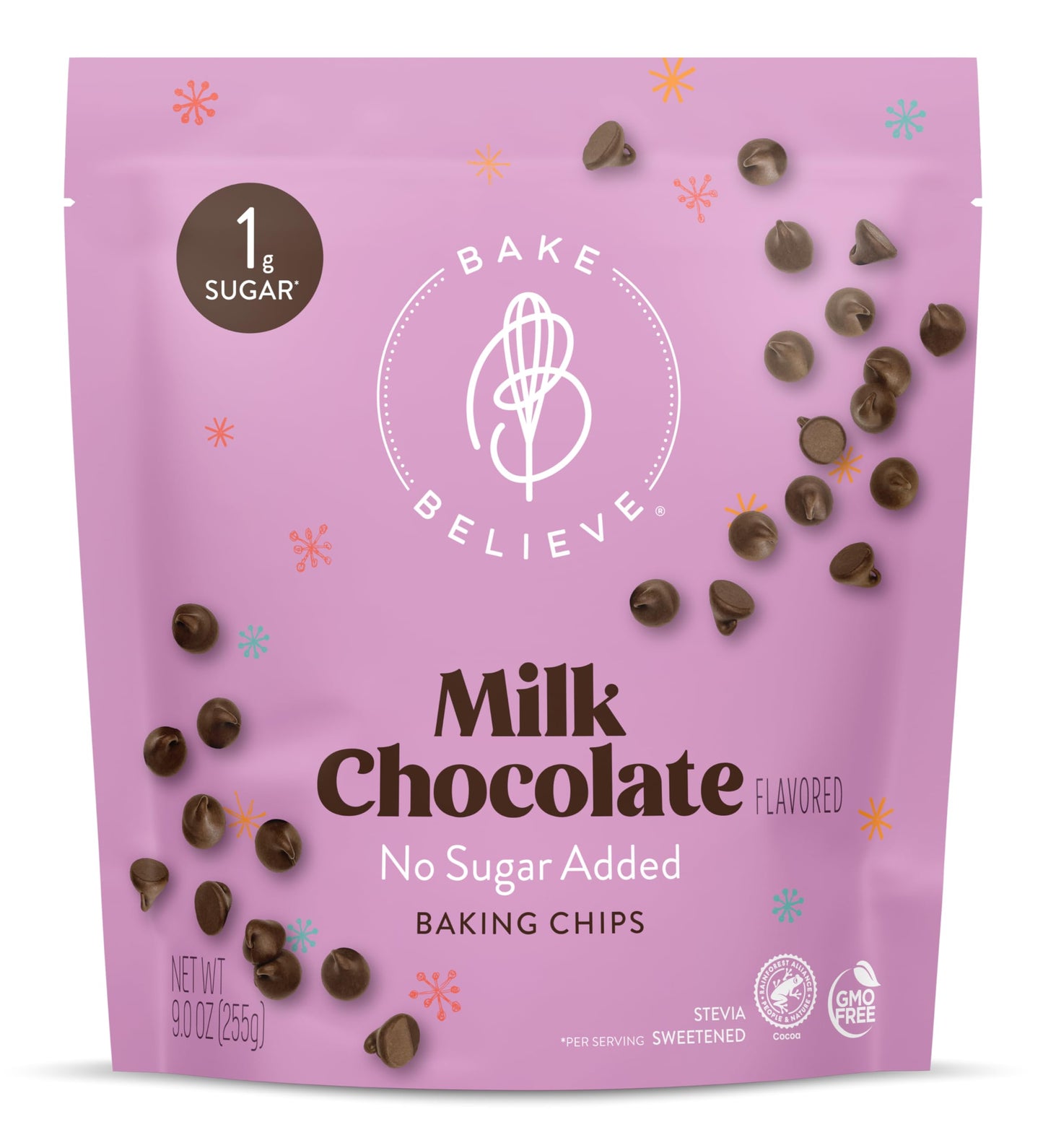 Bake Believe Milk Chocolate Flavored Baking Chips | Stevia Sweetened | Keto-Friendly | Non-GMO | Rainforest Alliance Certified |