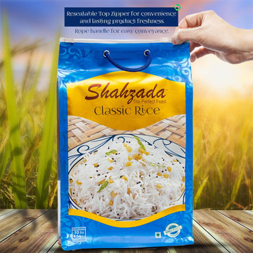 Shahzada White Classic Rice 10 Lbs - Great For Daily Use, Aged, Aromatic, Flavorful & Slender, Non Gmo, Quick Cooking, Everyday