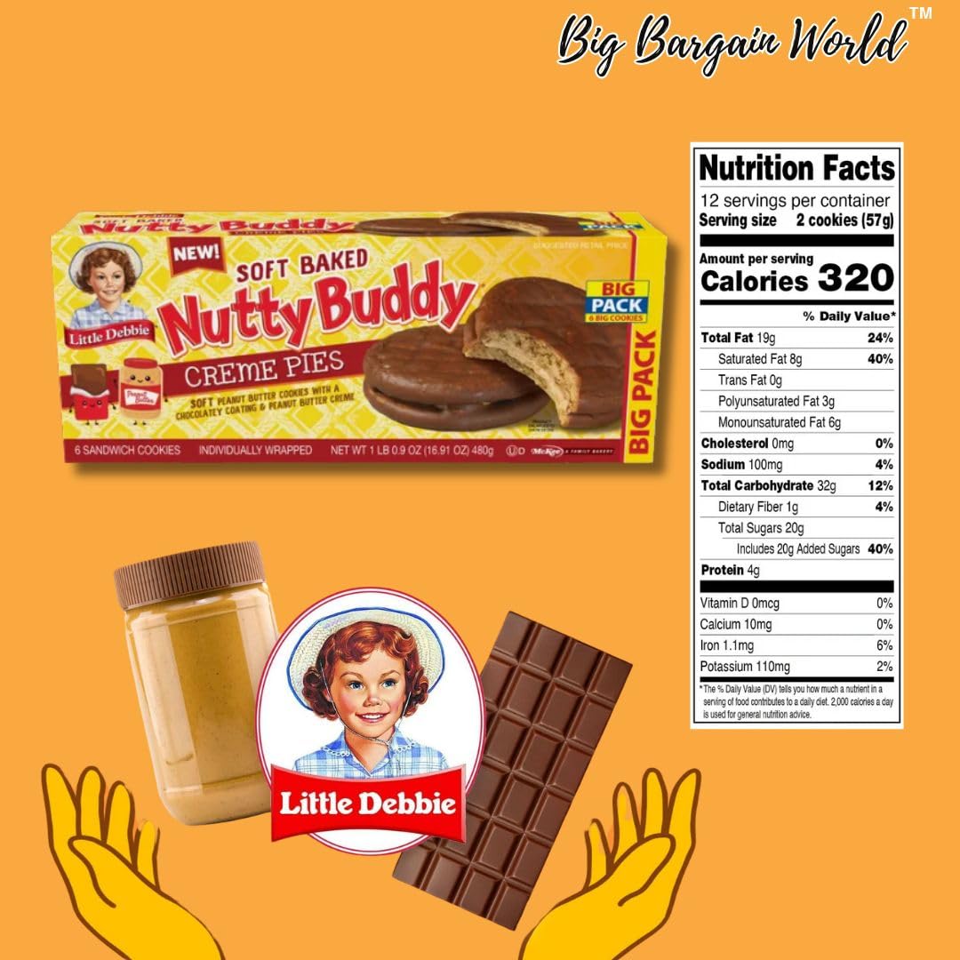 Nutty Buddy Soft Baked Creme Pies - Big Pack (3 Boxes, 5.33 oz each) - Delicious Treats by Generic