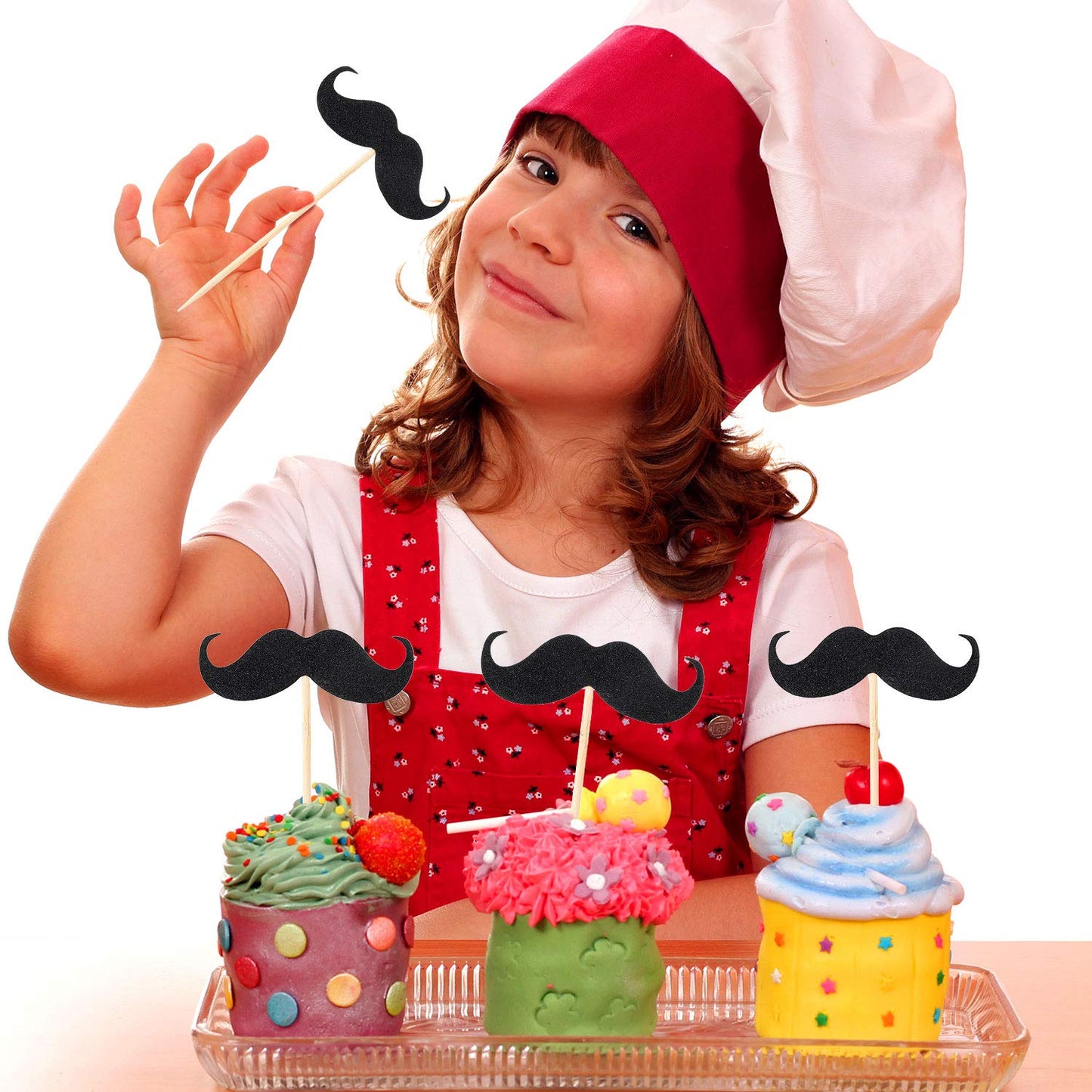 50 Pieces Mustache Cupcake Toppers Mustache Birthday Cake Topper Black Glitter Mustache Dessert Toppers For Baby Shower Kid'S Bi