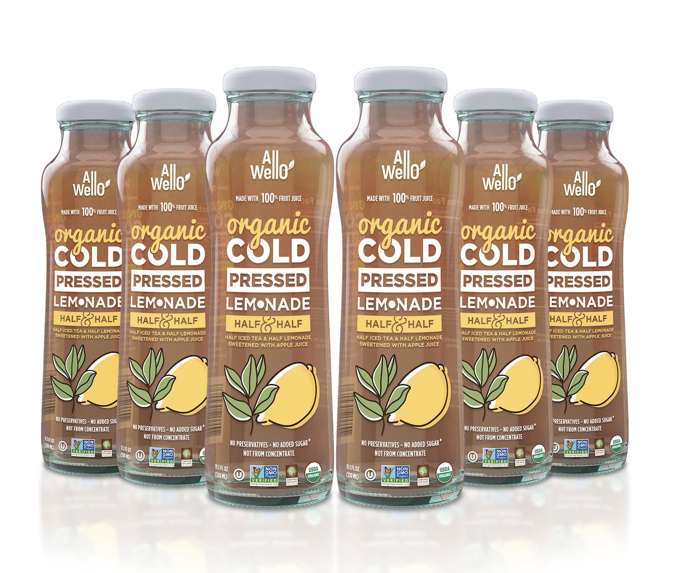 ALLWELLO Organic Cold Pressed Lemonade Gluten Free Non-GMO No Preservatives No Sugar Added (Half Iced Tea, Half Lemonade Blend,