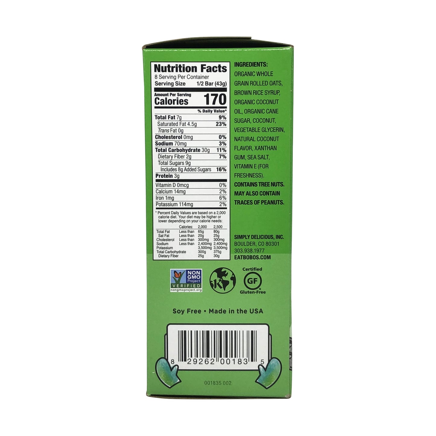 BoboS Oat Bars Coconut Oat Bar 4 Count, 3 Oz