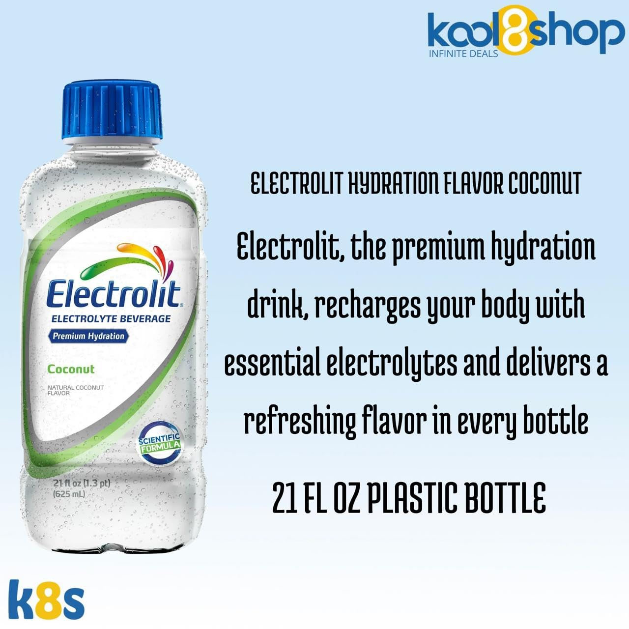 Electrolit Coconut Hydration Drink With Electrolytes 21 Fl Oz Plastic Bottles 9 Pack + 1 Microfiber Cooling Towel By Kool8Shop I