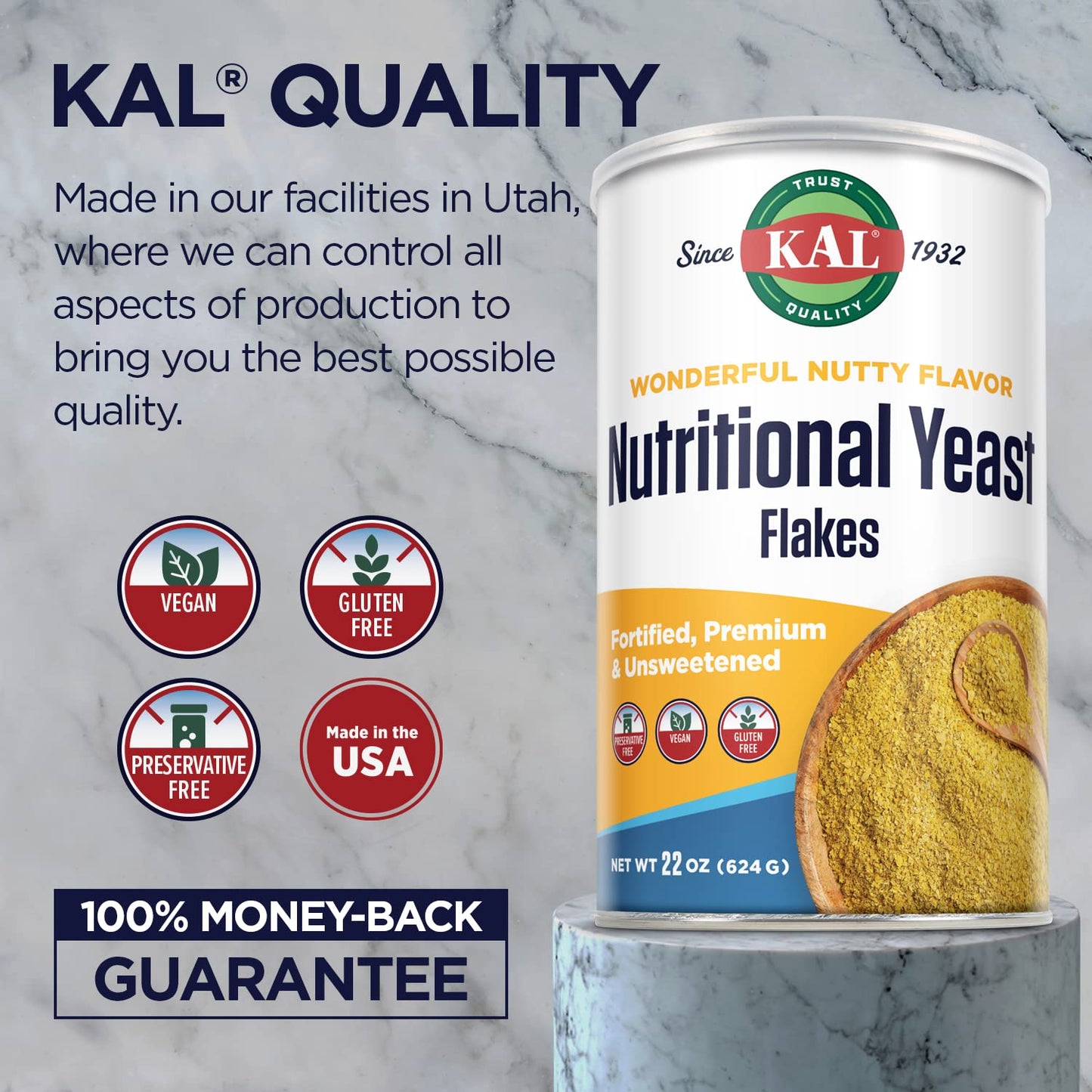 KAL Nutritional Yeast Flakes, Fortified with B12, Vegan, Gluten Free, 22oz (62 Servings), Model 8980537