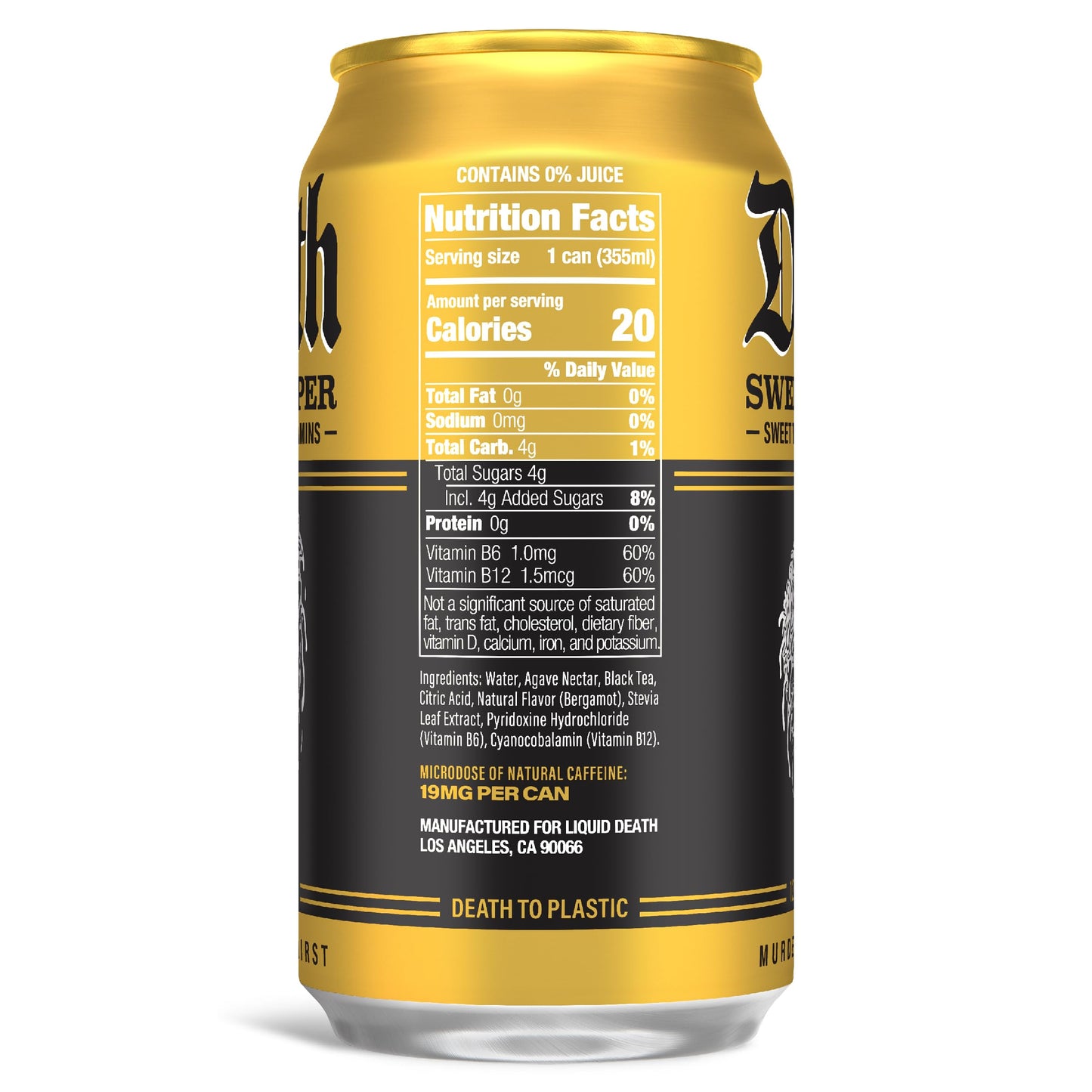 Liquid Death, Sweet Reaper Iced Tea, 12-Pack (12 Oz Cans), Southern Style Sweet Tea, Low Calorie, No Artificial Sweeteners, B12