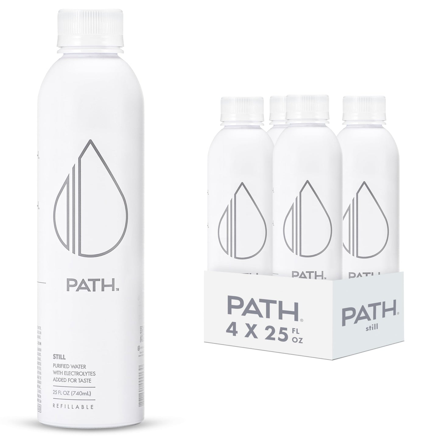 Path Still Bottled Water - Ultra-Purified Ph-Balanced Purified Water In Aluminum Bottle - Bpa-Free Reusable Infinitely Recyclable - Crisp Refreshing Taste 25 Fl Oz (Pack Of 4)