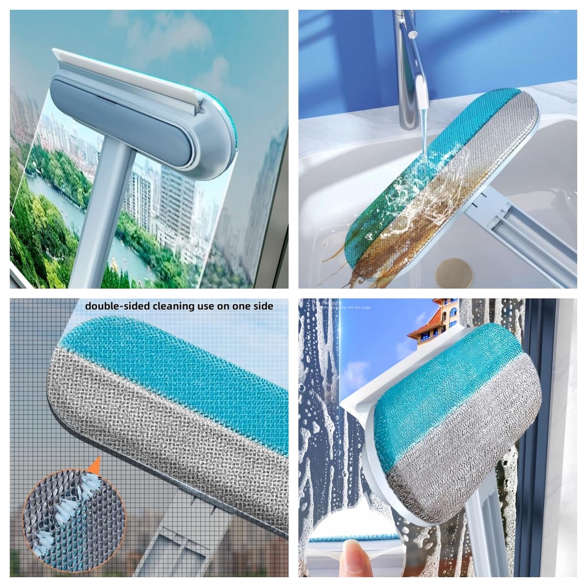 Window Screen Cleaning Brush- Magnetic Screen Door Mesh Brush, 4 In 1 Window Washer Squeegee Kit, Window Cleaner Squeegee, Windo