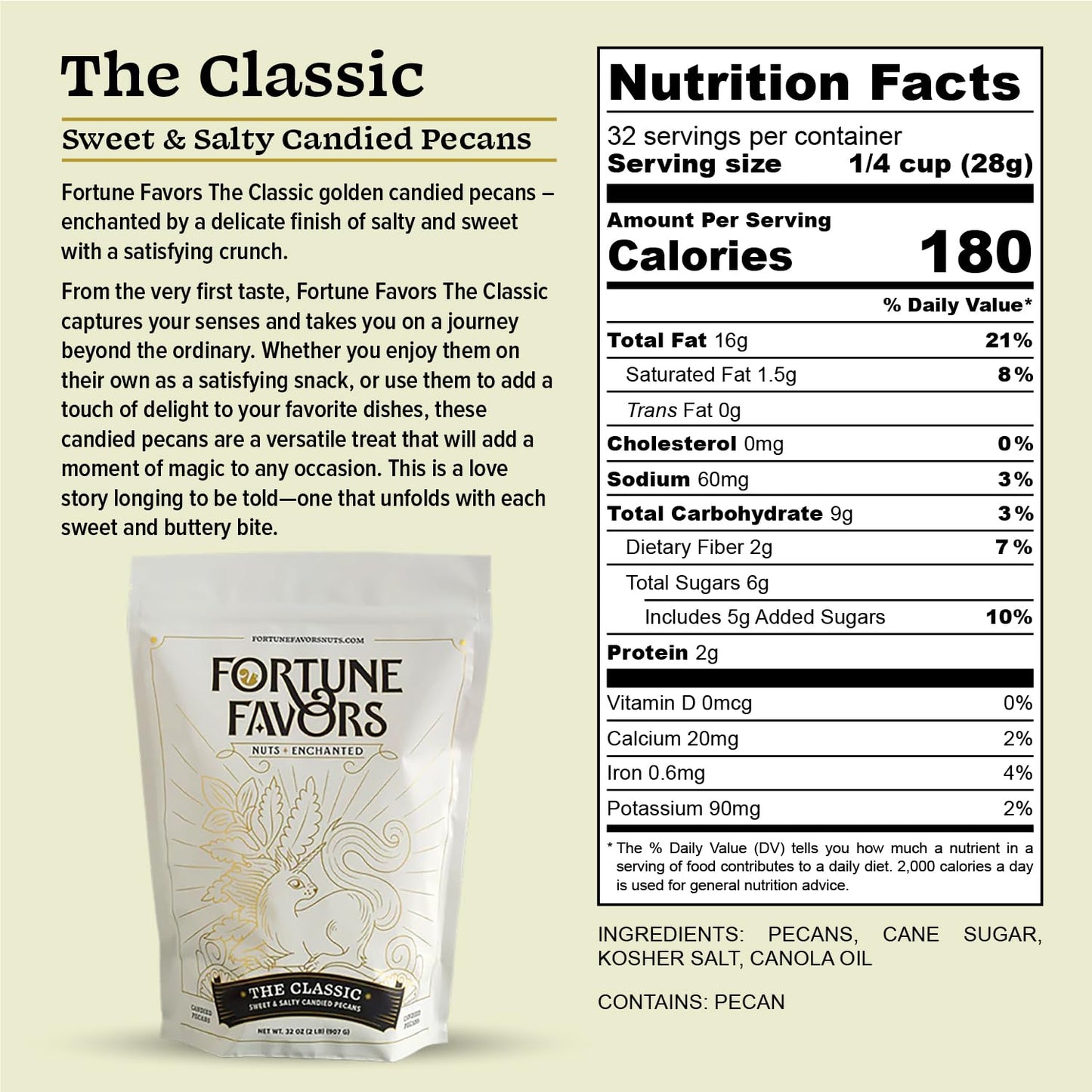 Fortune Favors Candied Pecans, Sweet And Salty Snack, Hand Crafted In Small Batches, Usa-Grown (32Oz, Classic)