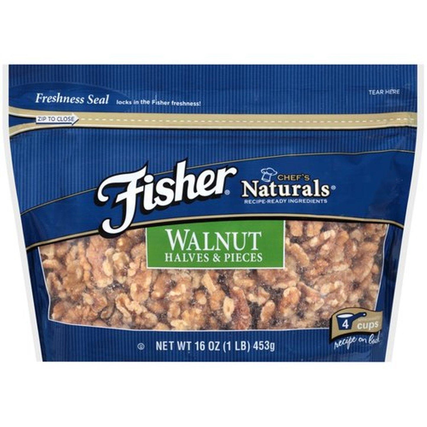 Fisher Chefs Naturals Walnut Halves & Pieces (Pack of 2) 1 Pound Bags