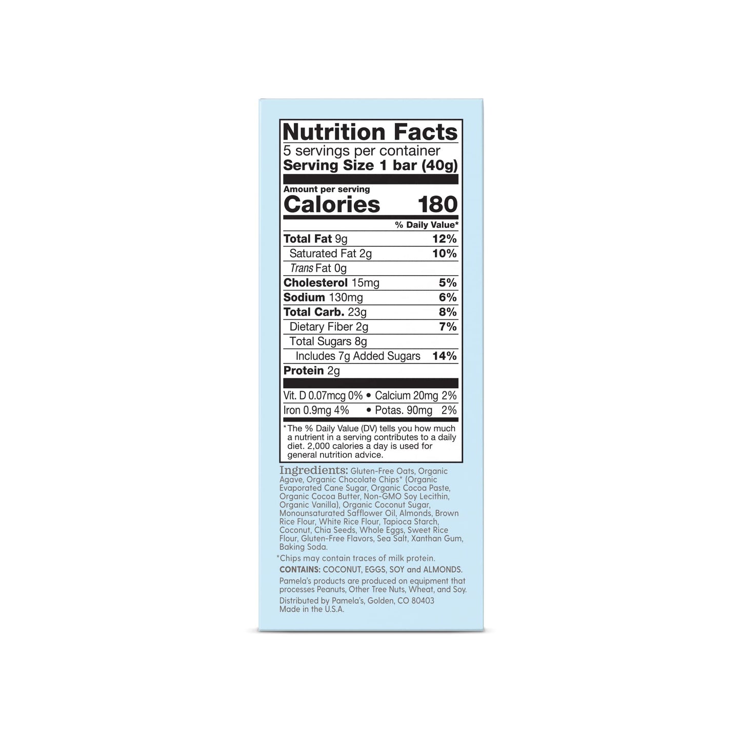 Pamelas Whenever Bars Oat Chocolate Chip Coconut, 5 Count (Pack of 1), Model 343