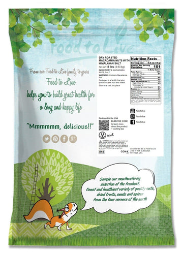 Food To Live Dry Roasted Macadamia Nuts With Himalayan Salt, 8 Pounds - Oven Roasted Whole Nuts, Lightly Salted, No Oil Added, V